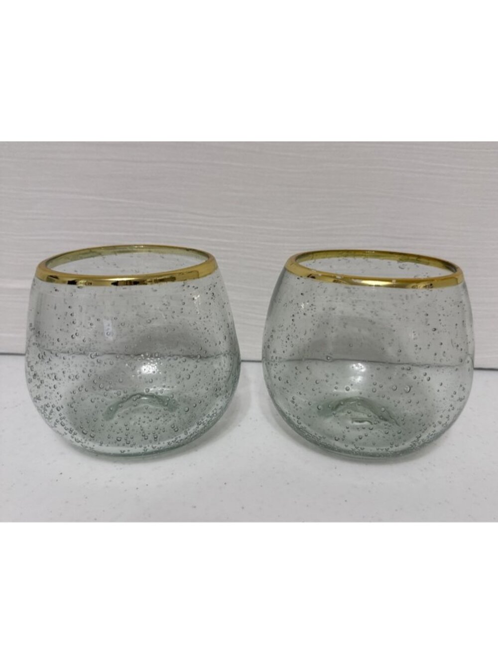 Twine Set of 2 Stemless Aqua Bubble Wine Glasses 16 ounce *READ